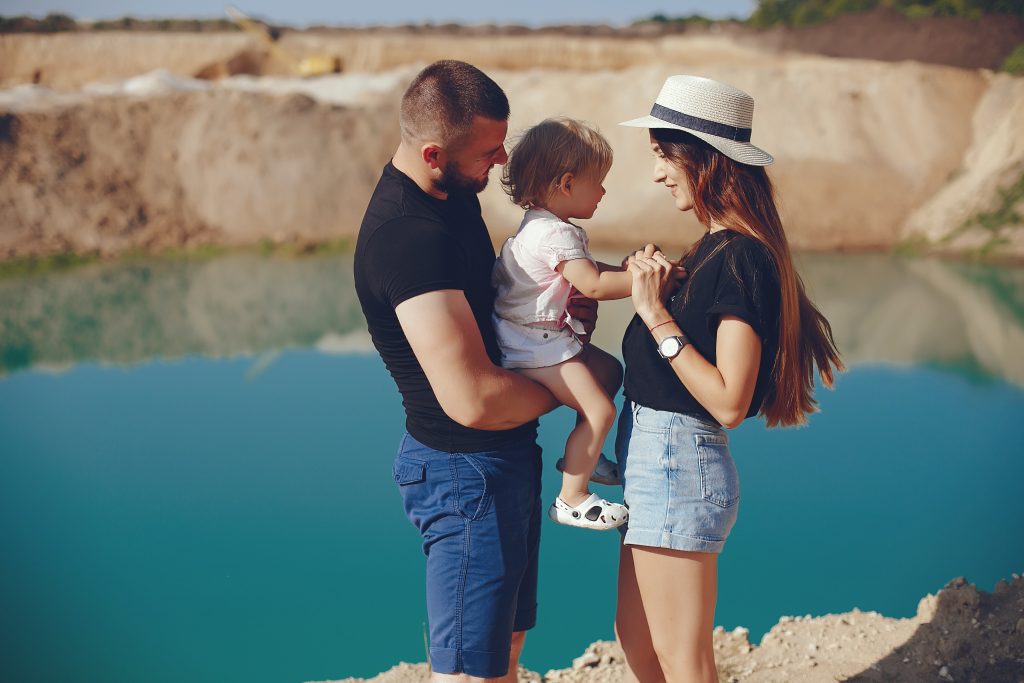 Family have fun in a park